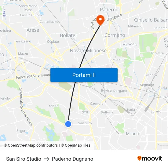 San Siro Stadio to Paderno Dugnano map
