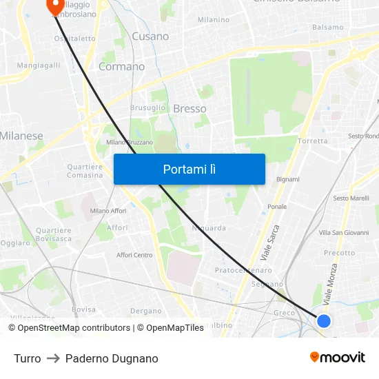 Turro to Paderno Dugnano map