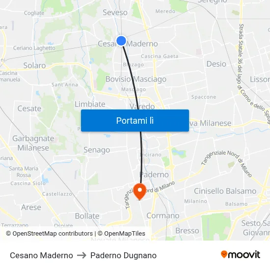 Cesano Maderno to Paderno Dugnano map