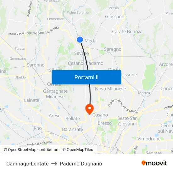 Camnago-Lentate to Paderno Dugnano map