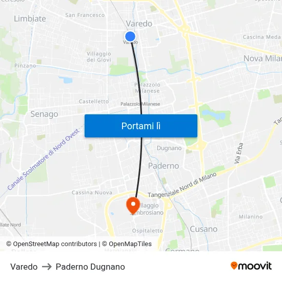 Varedo to Paderno Dugnano map