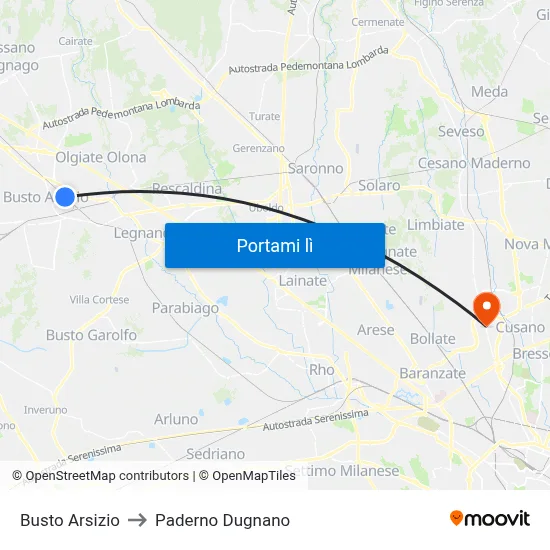 Busto Arsizio to Paderno Dugnano map