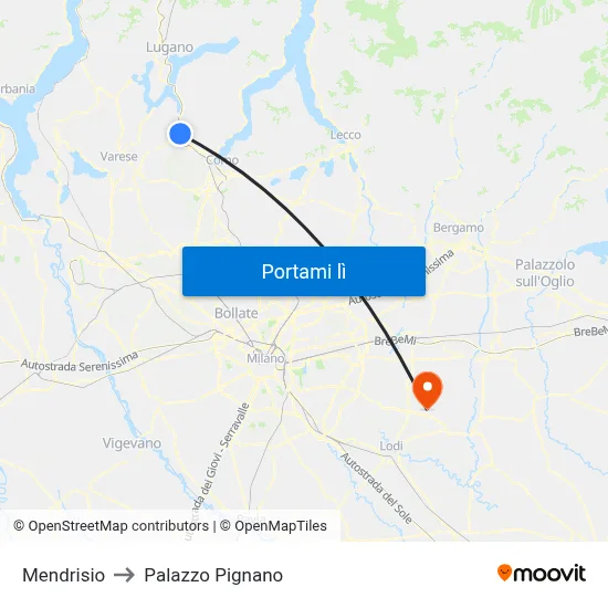 Mendrisio to Palazzo Pignano map
