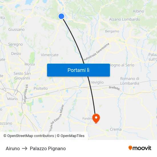 Airuno to Palazzo Pignano map