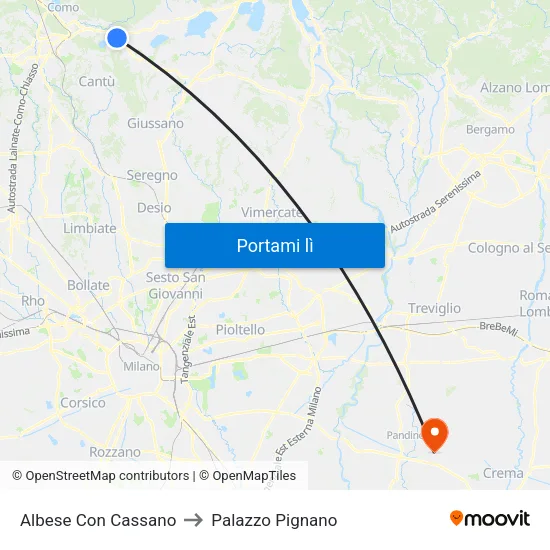 Albese Con Cassano to Palazzo Pignano map