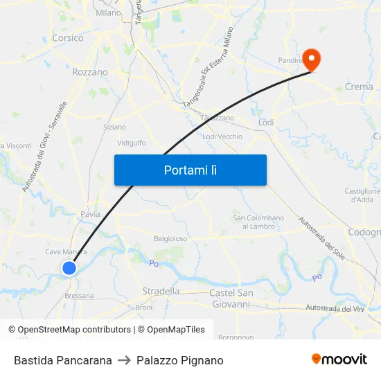 Bastida Pancarana to Palazzo Pignano map