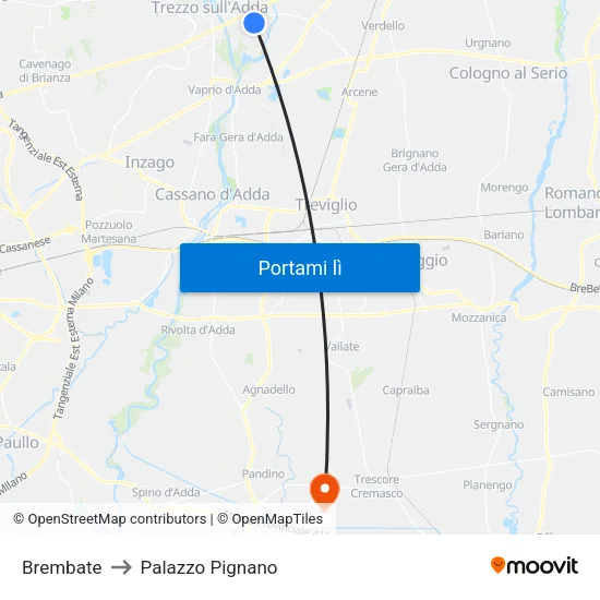 Brembate to Palazzo Pignano map