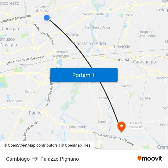 Cambiago to Palazzo Pignano map