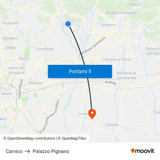 Carvico to Palazzo Pignano map