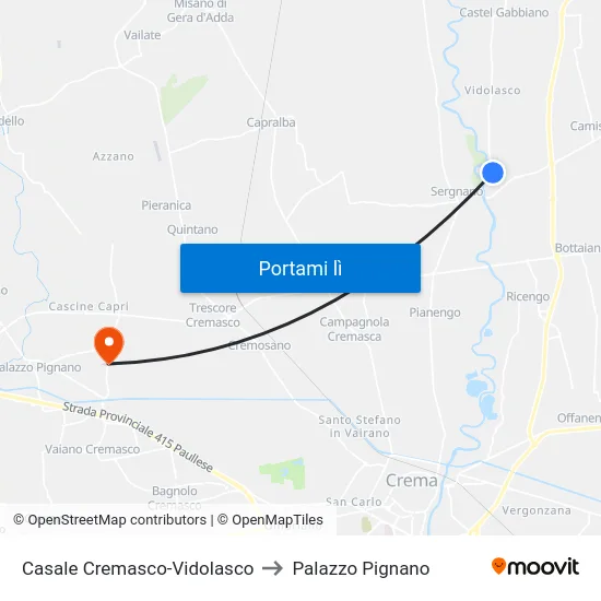 Casale Cremasco-Vidolasco to Palazzo Pignano map