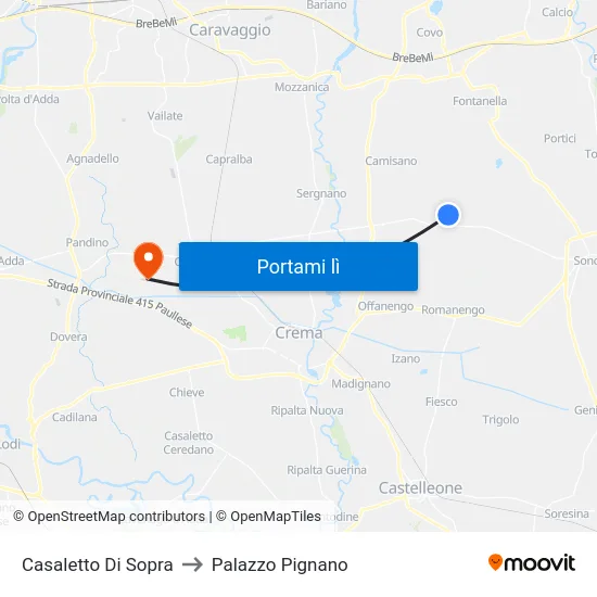 Casaletto Di Sopra to Palazzo Pignano map