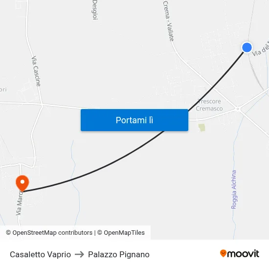 Casaletto Vaprio to Palazzo Pignano map