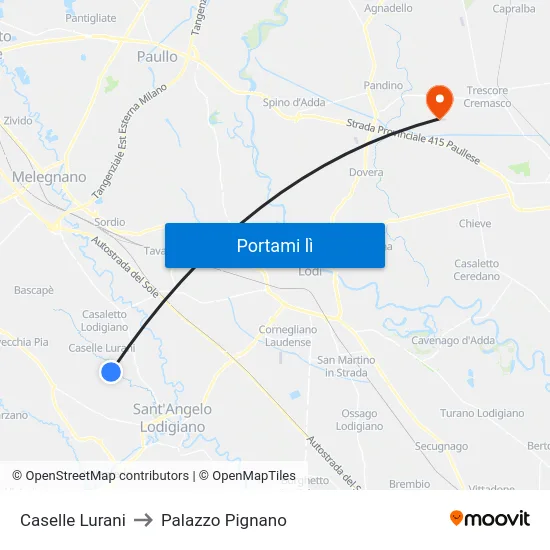 Caselle Lurani to Palazzo Pignano map