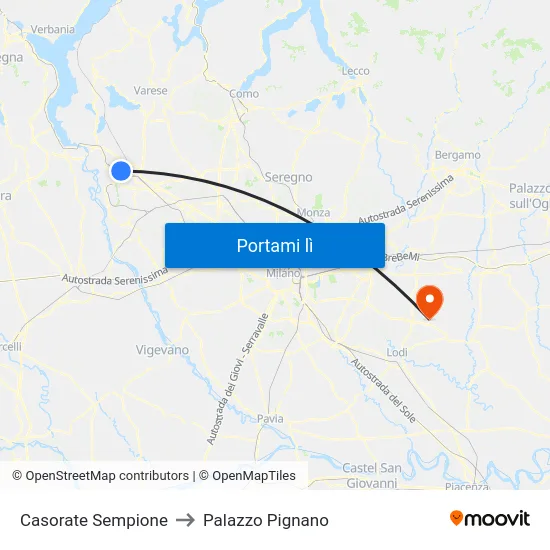 Casorate Sempione to Palazzo Pignano map