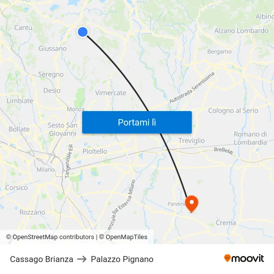 Cassago Brianza to Palazzo Pignano map