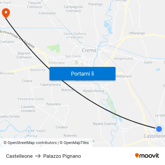 Castelleone to Palazzo Pignano map