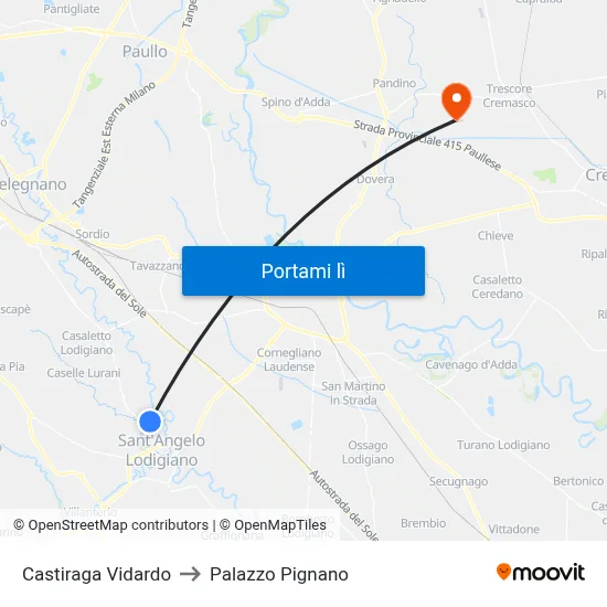 Castiraga Vidardo to Palazzo Pignano map