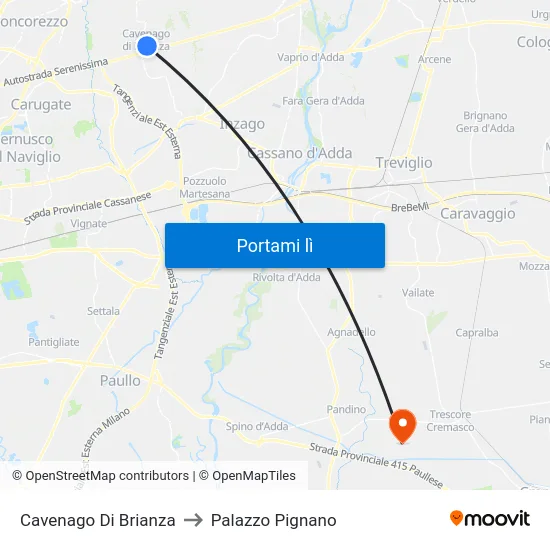 Cavenago Di Brianza to Palazzo Pignano map