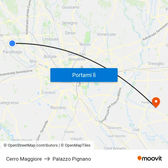 Cerro Maggiore to Palazzo Pignano map