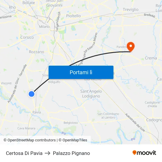 Certosa Di Pavia to Palazzo Pignano map