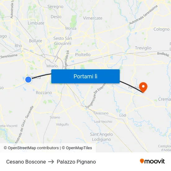 Cesano Boscone to Palazzo Pignano map