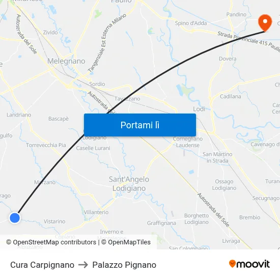 Cura Carpignano to Palazzo Pignano map