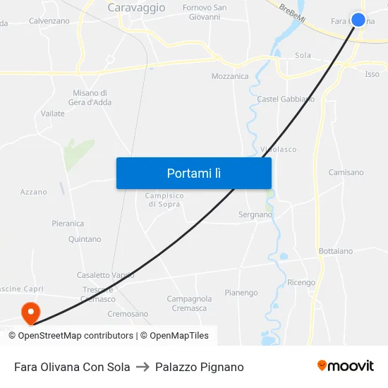 Fara Olivana Con Sola to Palazzo Pignano map