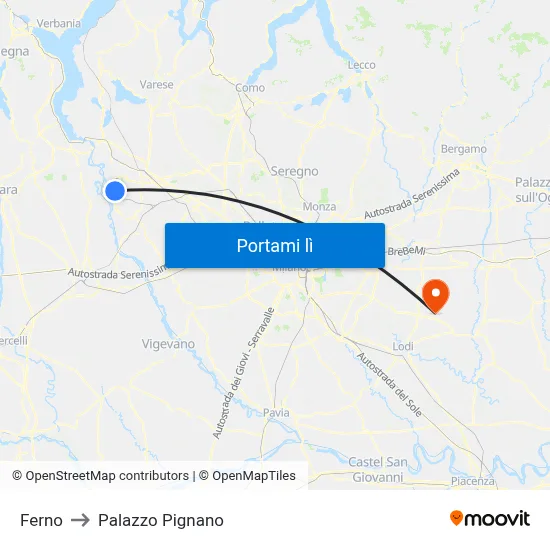 Ferno to Palazzo Pignano map