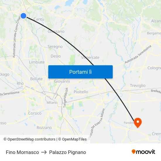 Fino Mornasco to Palazzo Pignano map