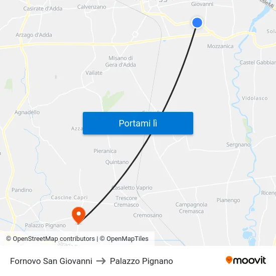 Fornovo San Giovanni to Palazzo Pignano map