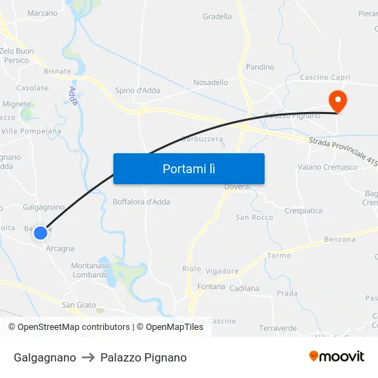 Galgagnano to Palazzo Pignano map
