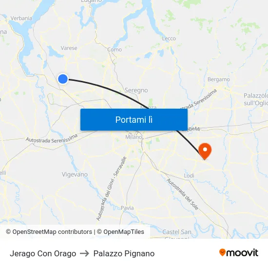 Jerago Con Orago to Palazzo Pignano map