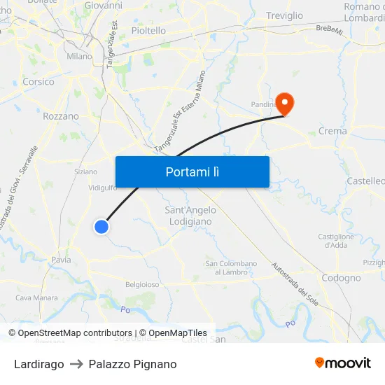 Lardirago to Palazzo Pignano map