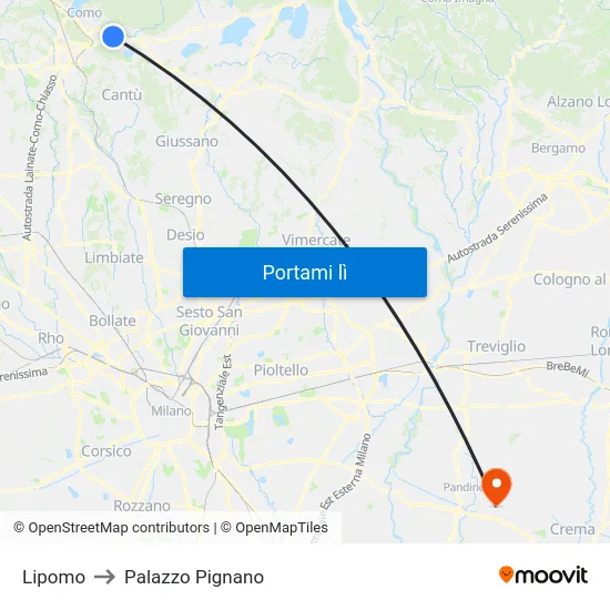 Lipomo to Palazzo Pignano map