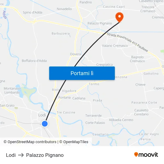 Lodi to Palazzo Pignano map