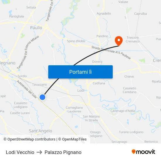 Lodi Vecchio to Palazzo Pignano map