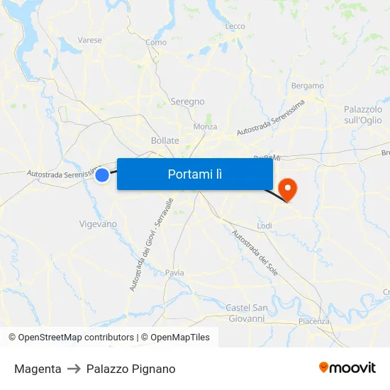 Magenta to Palazzo Pignano map
