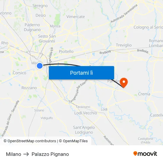 Milano to Palazzo Pignano map