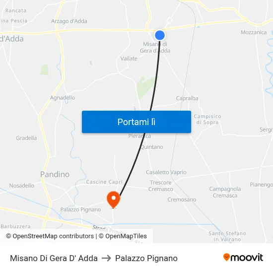 Misano Di Gera D' Adda to Palazzo Pignano map
