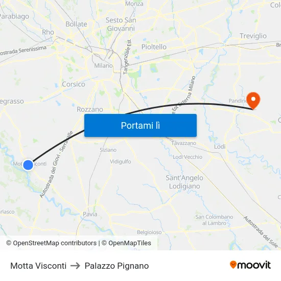Motta Visconti to Palazzo Pignano map
