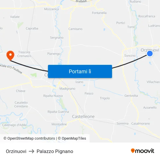 Orzinuovi to Palazzo Pignano map