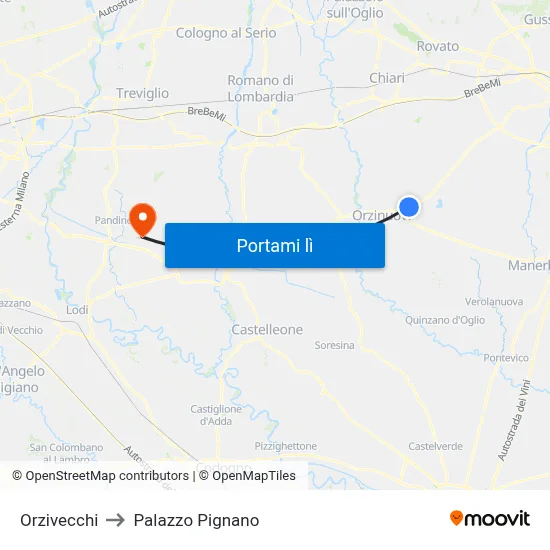 Orzivecchi to Palazzo Pignano map