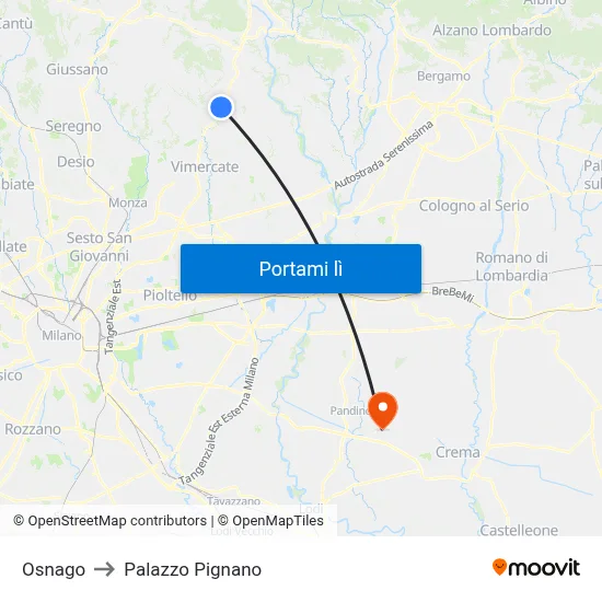 Osnago to Palazzo Pignano map