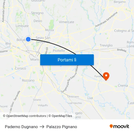 Paderno Dugnano to Palazzo Pignano map