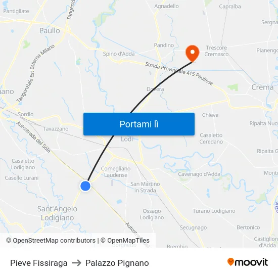 Pieve Fissiraga to Palazzo Pignano map