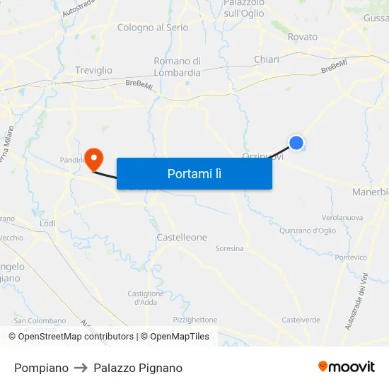 Pompiano to Palazzo Pignano map
