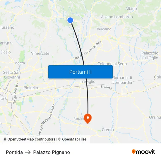 Pontida to Palazzo Pignano map