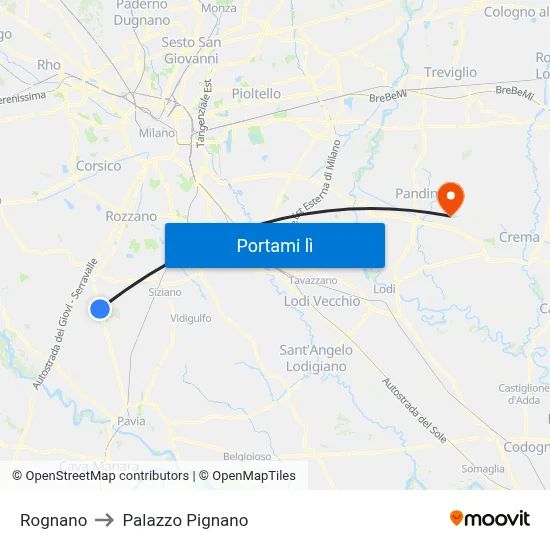 Rognano to Palazzo Pignano map