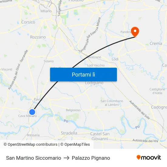 San Martino Siccomario to Palazzo Pignano map