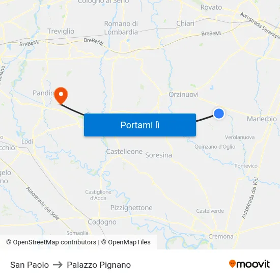 San Paolo to Palazzo Pignano map